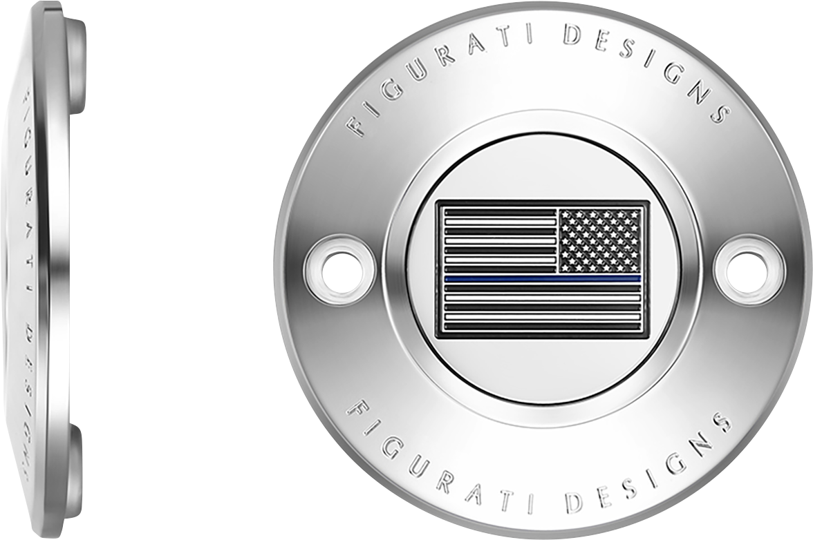FIGURATI DESIGNS Timing Cover - 2 Hole - Blue Line American Flag - Stainless Steel FD70-TC-2H-SS