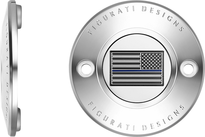 FIGURATI DESIGNS Timing Cover - 2 Hole - Blue Line American Flag - Stainless Steel FD70-TC-2H-SS