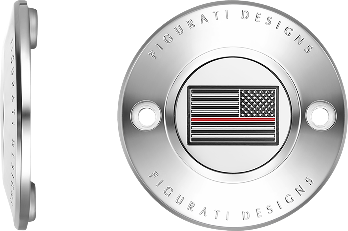 FIGURATI DESIGNS Timing Cover - 2 Hole - Red Line American Flag - Stainless Steel FD73-TC-2H-SS