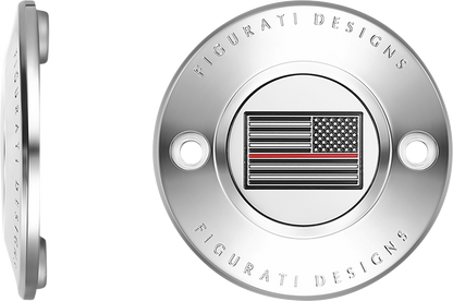 FIGURATI DESIGNS Timing Cover - 2 Hole - Red Line American Flag - Stainless Steel FD73-TC-2H-SS