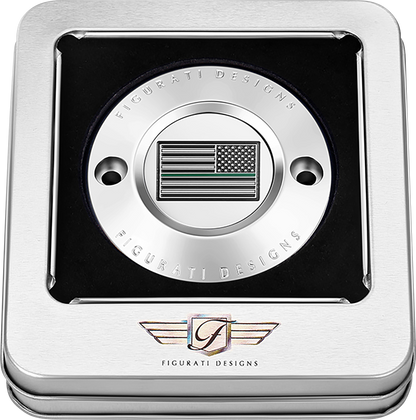 FIGURATI DESIGNS Timing Cover - 2 Hole - Green Line American Flag - Stainless Steel FD72-TC-2H-SS