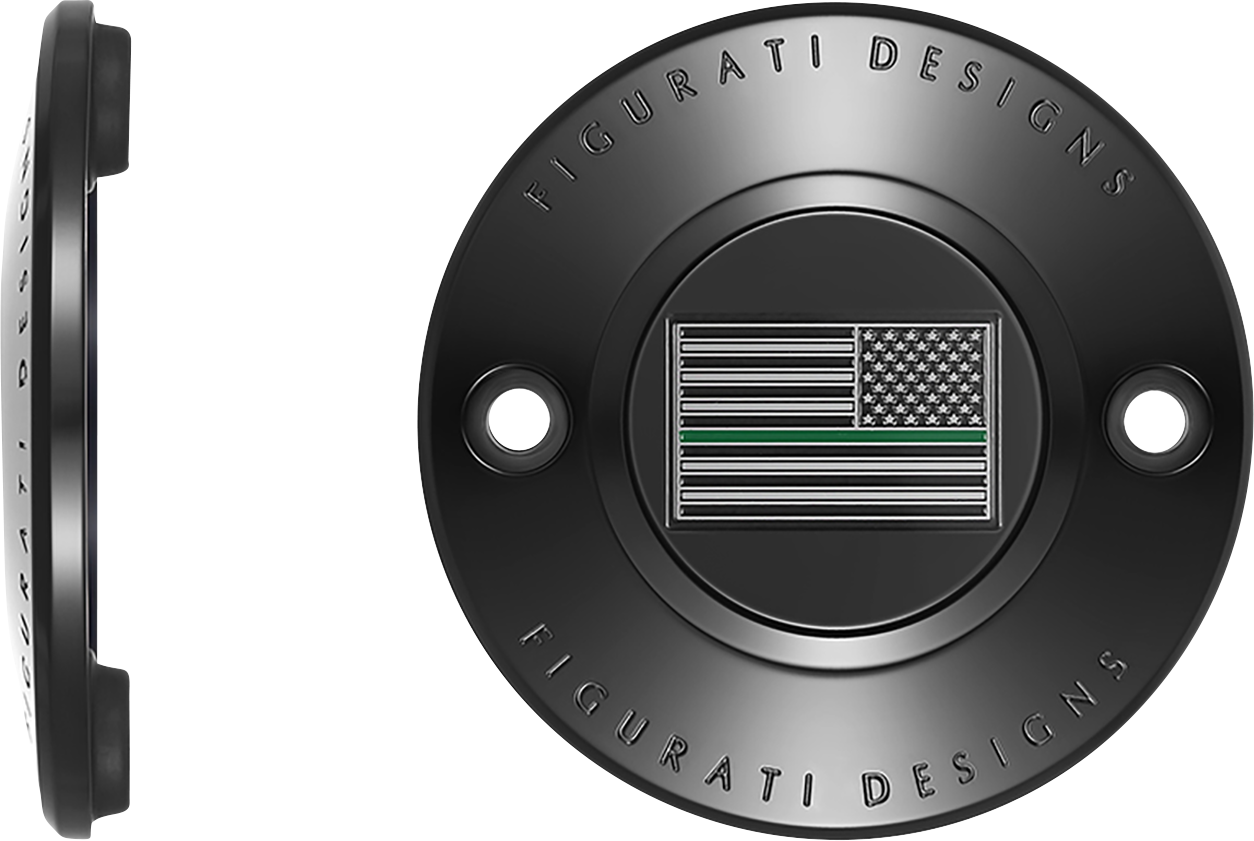 FIGURATI DESIGNS Timing Cover - 2 Hole - Green Line American Flag - Black FD72-TC-2H-BLK