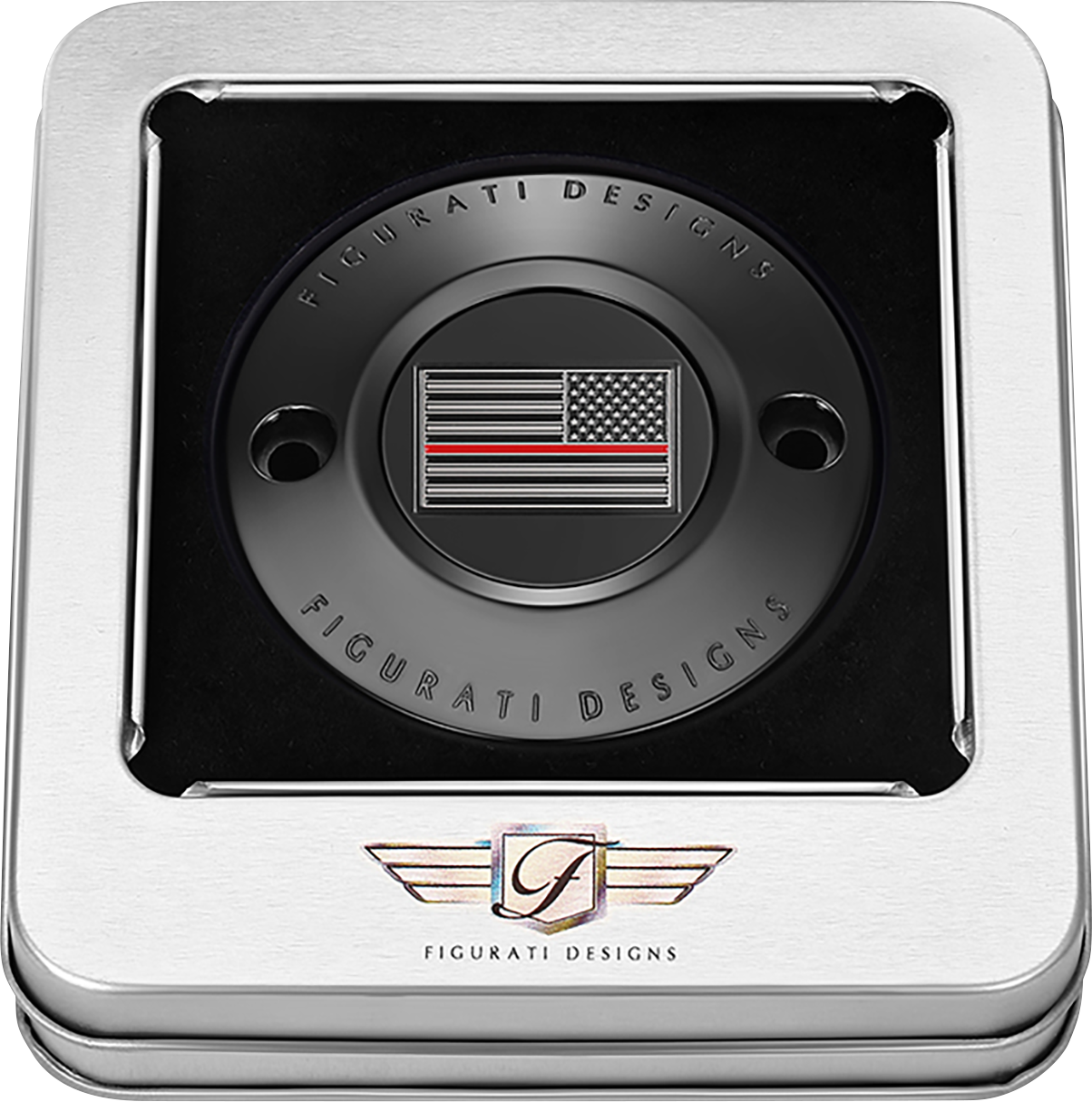 FIGURATI DESIGNS Timing Cover - 2 Hole - Red Line American Flag - Black FD75-TC-2H-BLK