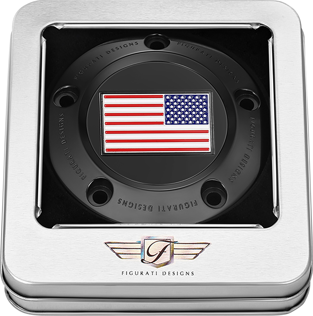 FIGURATI DESIGNS Timing Cover - 5 Hole - American Flag - Reversed - Black FD21R-TC-5H-BLK