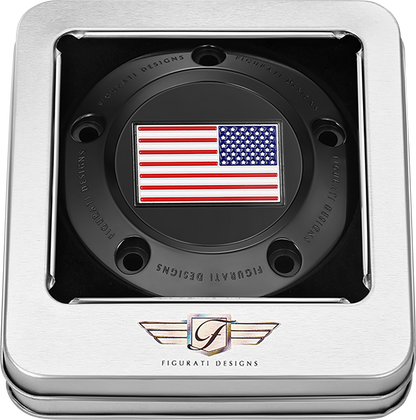 FIGURATI DESIGNS Timing Cover - 5 Hole - American Flag - Reversed - Black FD21R-TC-5H-BLK