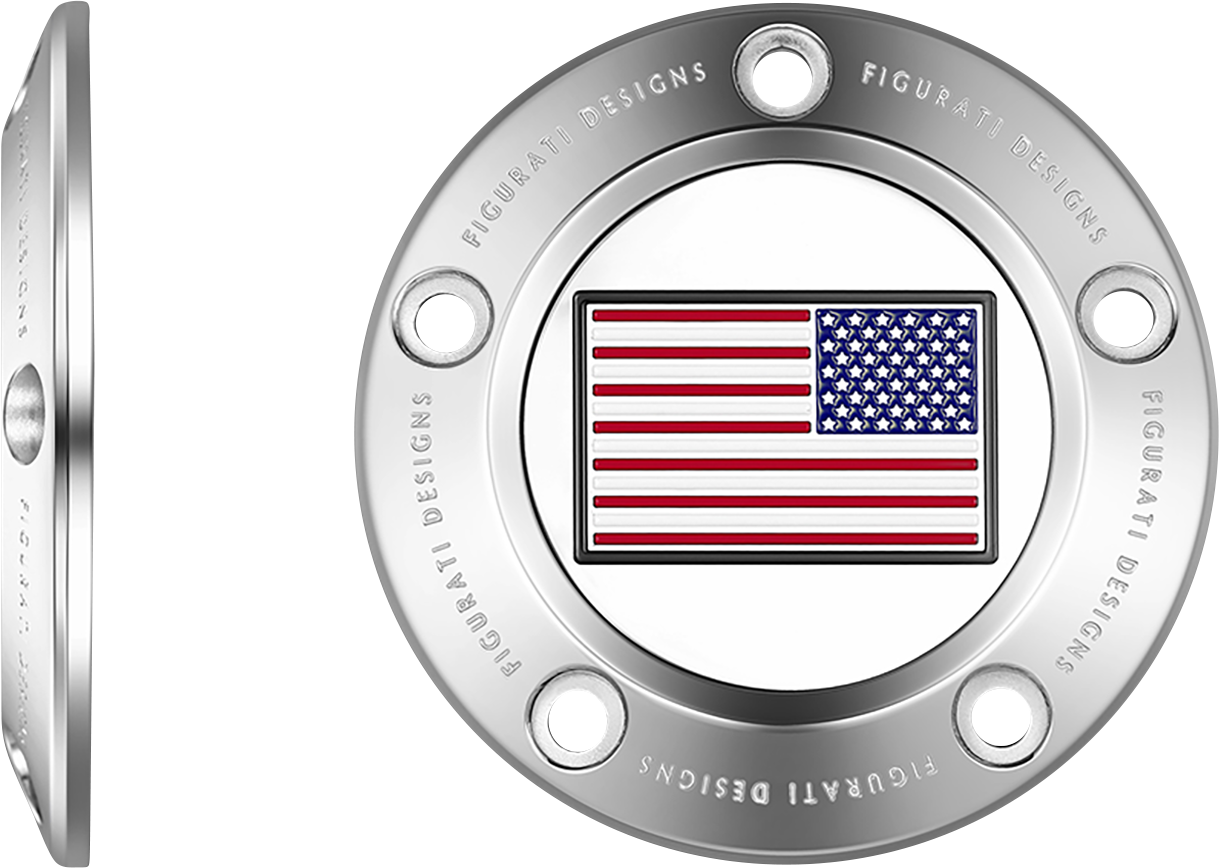 FIGURATI DESIGNS Timing Cover - 5 Hole - American Flag - Reversed - Stainless Steel FD20-TC-5H-SS