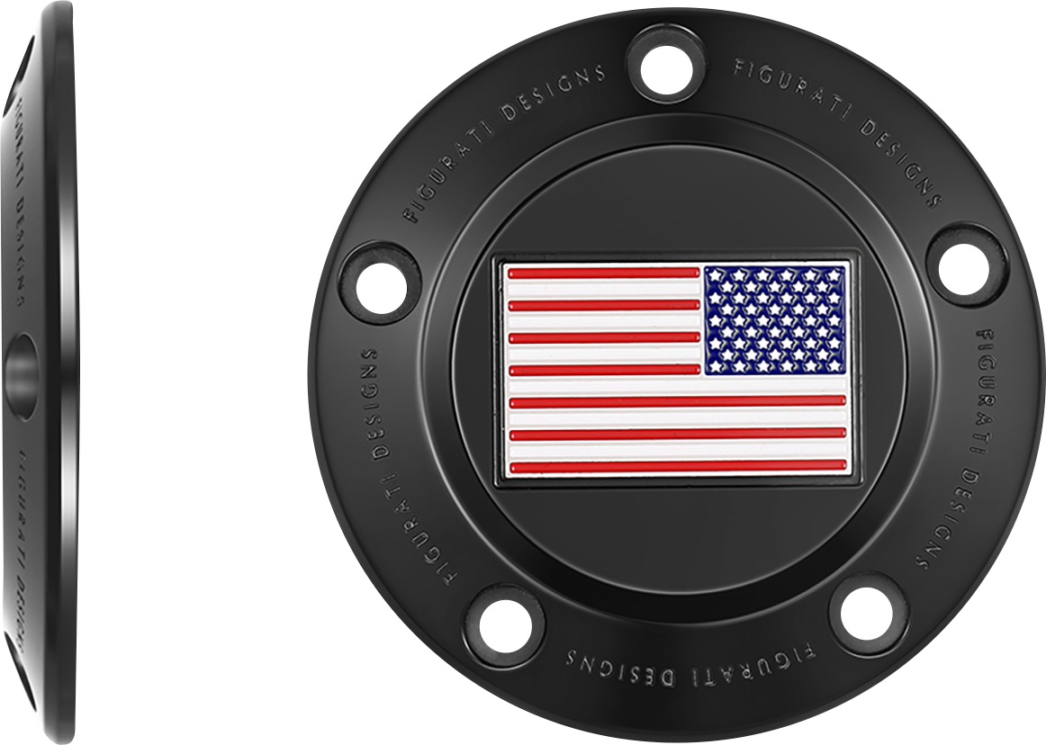 FIGURATI DESIGNS Timing Cover - 5 Hole - American Flag - Reversed - Black FD21R-TC-5H-BLK