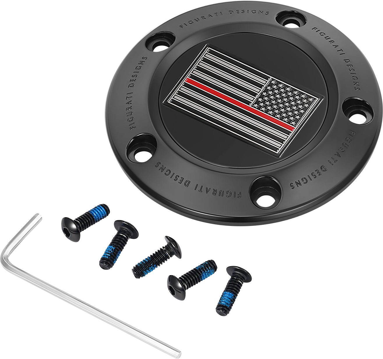 FIGURATI DESIGNS Timing Cover - 5 Hole - Red Line American Flag - Black FD75-TC-5H-BLK