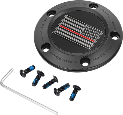 FIGURATI DESIGNS Timing Cover - 5 Hole - Red Line American Flag - Black FD75-TC-5H-BLK