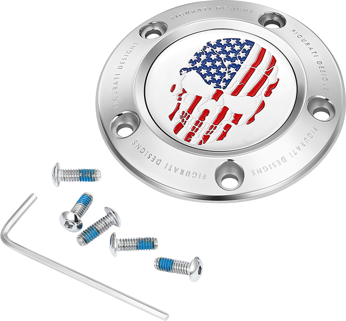 FIGURATI DESIGNS Timing Cover - 5 Hole - Skull - Stainless Steel FD24-TC-5H-SS