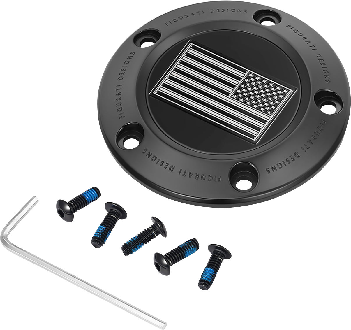 FIGURATI DESIGNS Timing Cover - 5 Hole - American Flag - Contrast Cut - Black FD26R-TC-5H-BLK