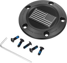FIGURATI DESIGNS Timing Cover - 5 Hole - American Flag - Contrast Cut - Black FD26R-TC-5H-BLK