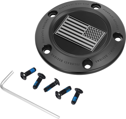 FIGURATI DESIGNS Timing Cover - 5 Hole - American Flag - Contrast Cut - Black FD26R-TC-5H-BLK