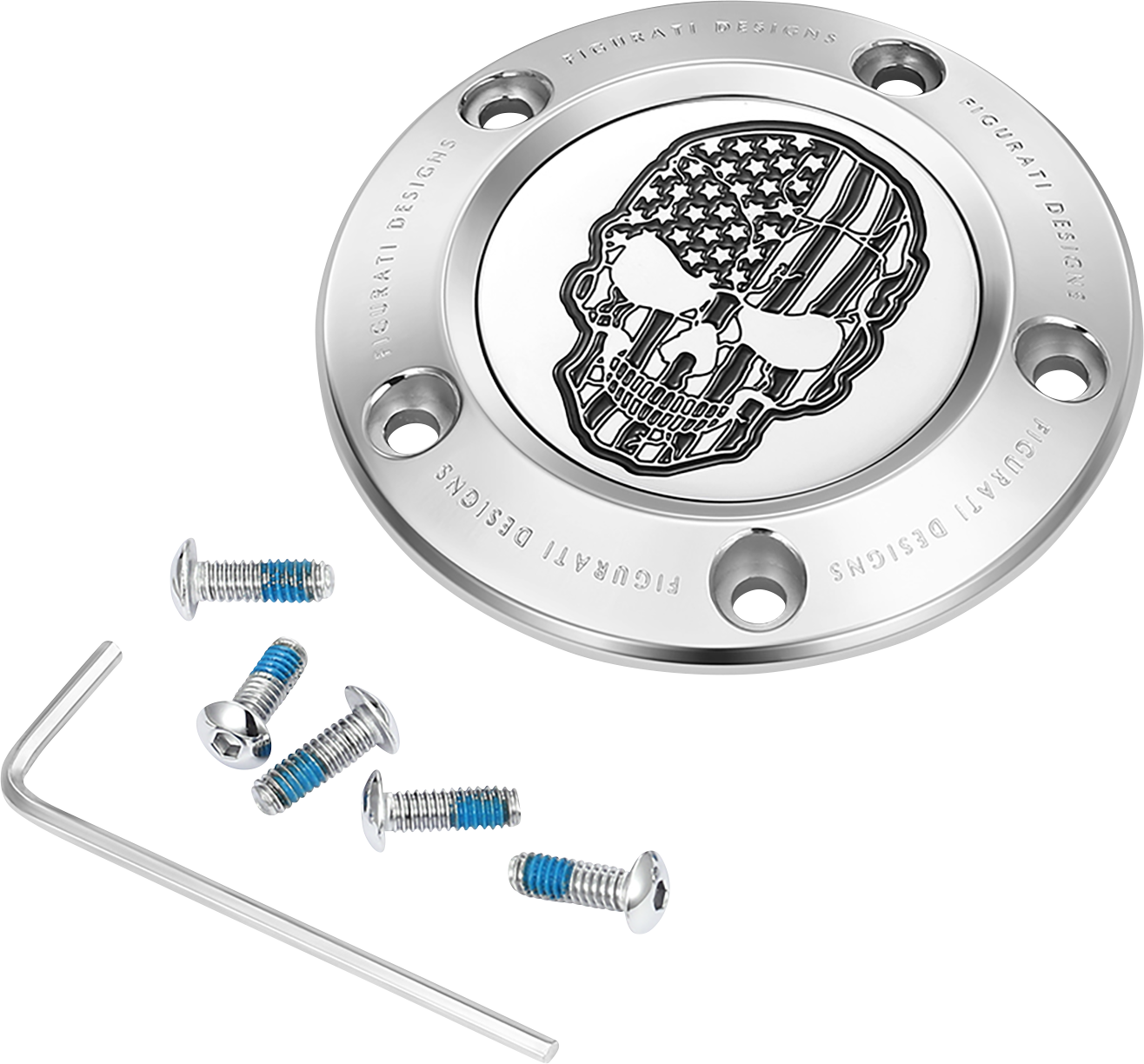 FIGURATI DESIGNS Timing Cover - 5 Hole - Skull - Contrast Cut - Stainless Steel FD27-TC-5H-SS