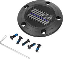 FIGURATI DESIGNS Timing Cover - 5 Hole - Blue Line American Flag - Black FD71-TC-5H-BLK