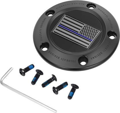 FIGURATI DESIGNS Timing Cover - 5 Hole - Blue Line American Flag - Black FD71-TC-5H-BLK