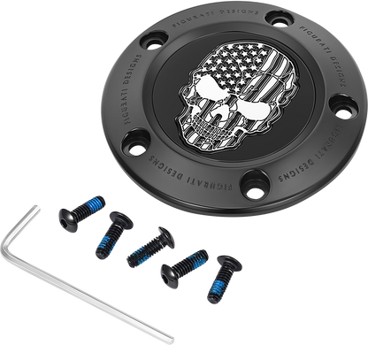 FIGURATI DESIGNS Timing Cover - 5 Hole - Skull - Contrast Cut - Black FD28-TC-5H-BLK