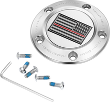 FIGURATI DESIGNS Timing Cover - 5 Hole - Red Line American Flag - Stainless Steel FD73-TC-5H-SS