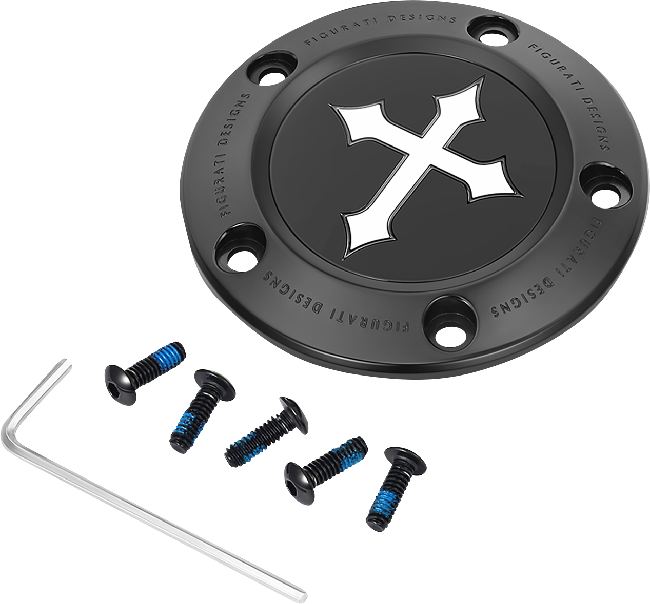 FIGURATI DESIGNS Timing Cover - 5 Hole - Cross - Black FD41-TC-5H-BLK