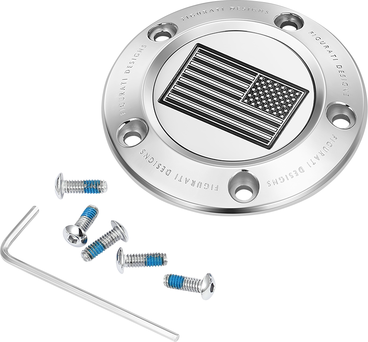 FIGURATI DESIGNS Timing Cover - 5 Hole - American Flag - Contrast Cut - Stainless Steel FD26R-TC-5H-SS
