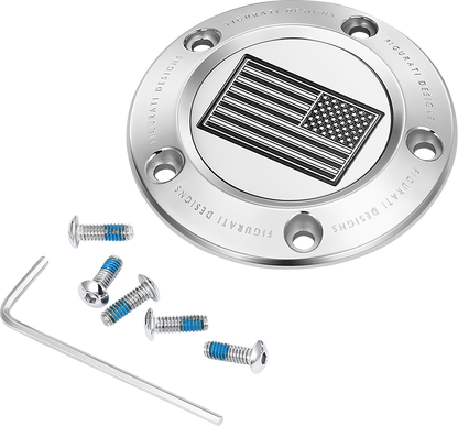 FIGURATI DESIGNS Timing Cover - 5 Hole - American Flag - Contrast Cut - Stainless Steel FD26R-TC-5H-SS