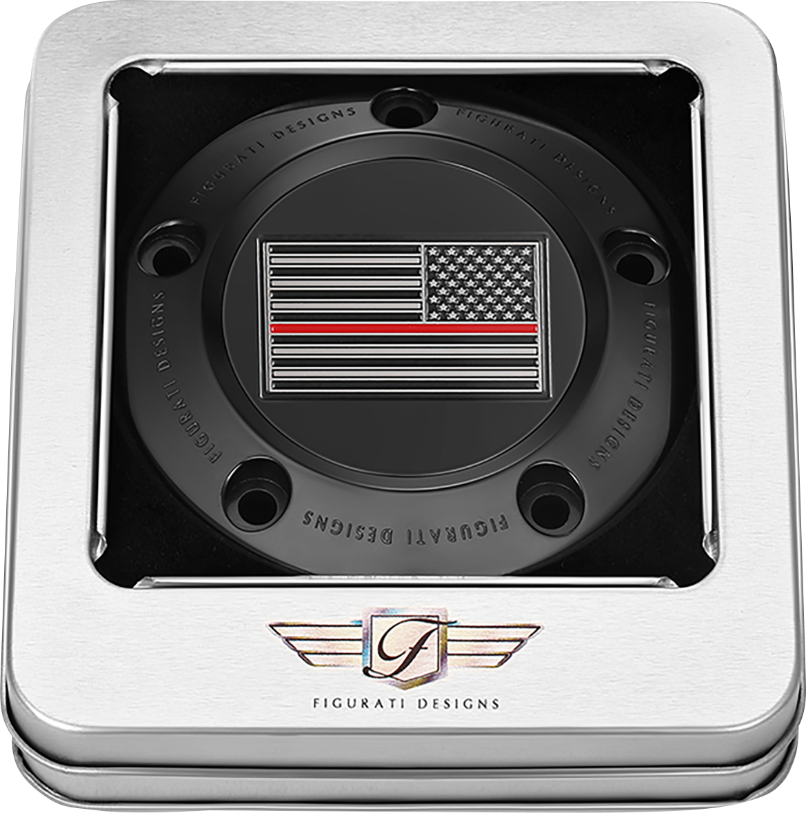 FIGURATI DESIGNS Timing Cover - 5 Hole - Red Line American Flag - Black FD75-TC-5H-BLK