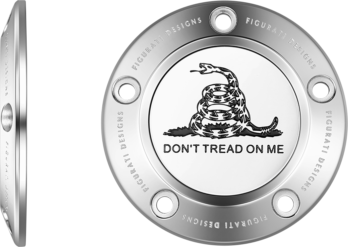 FIGURATI DESIGNS Timing Cover - 5 Hole - Don't Tread on Me - Stainless Steel FD40-TC-5H-SS