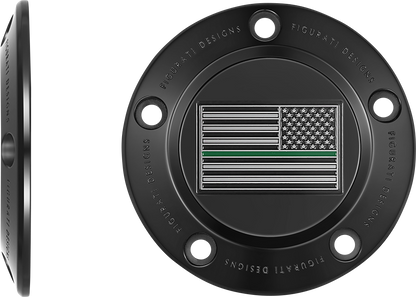 FIGURATI DESIGNS Timing Cover - 5 Hole - Green Line American Flag - Black FD72-TC-5H-BLK