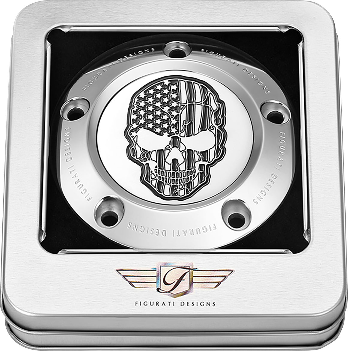 FIGURATI DESIGNS Timing Cover - 5 Hole - Skull - Contrast Cut - Stainless Steel FD27-TC-5H-SS