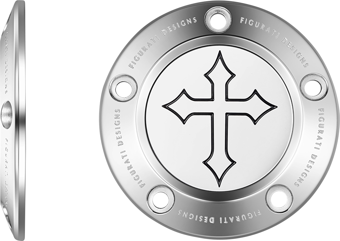 FIGURATI DESIGNS Timing Cover - 5 Hole - Cross - Stainless Steel FD41-TC-5H-SS