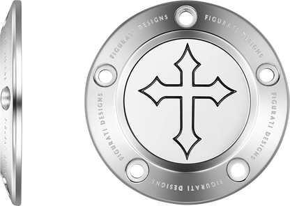 FIGURATI DESIGNS Timing Cover - 5 Hole - Cross - Stainless Steel FD41-TC-5H-SS