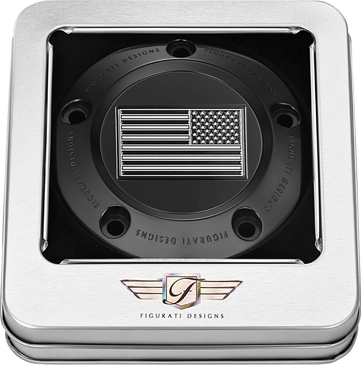 FIGURATI DESIGNS Timing Cover - 5 Hole - American Flag - Contrast Cut - Black FD26R-TC-5H-BLK