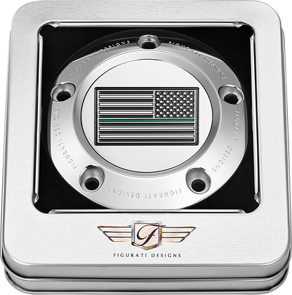FIGURATI DESIGNS Timing Cover - 5 Hole - Green Line American Flag - Stainless Steel FD72-TC-5H-SS