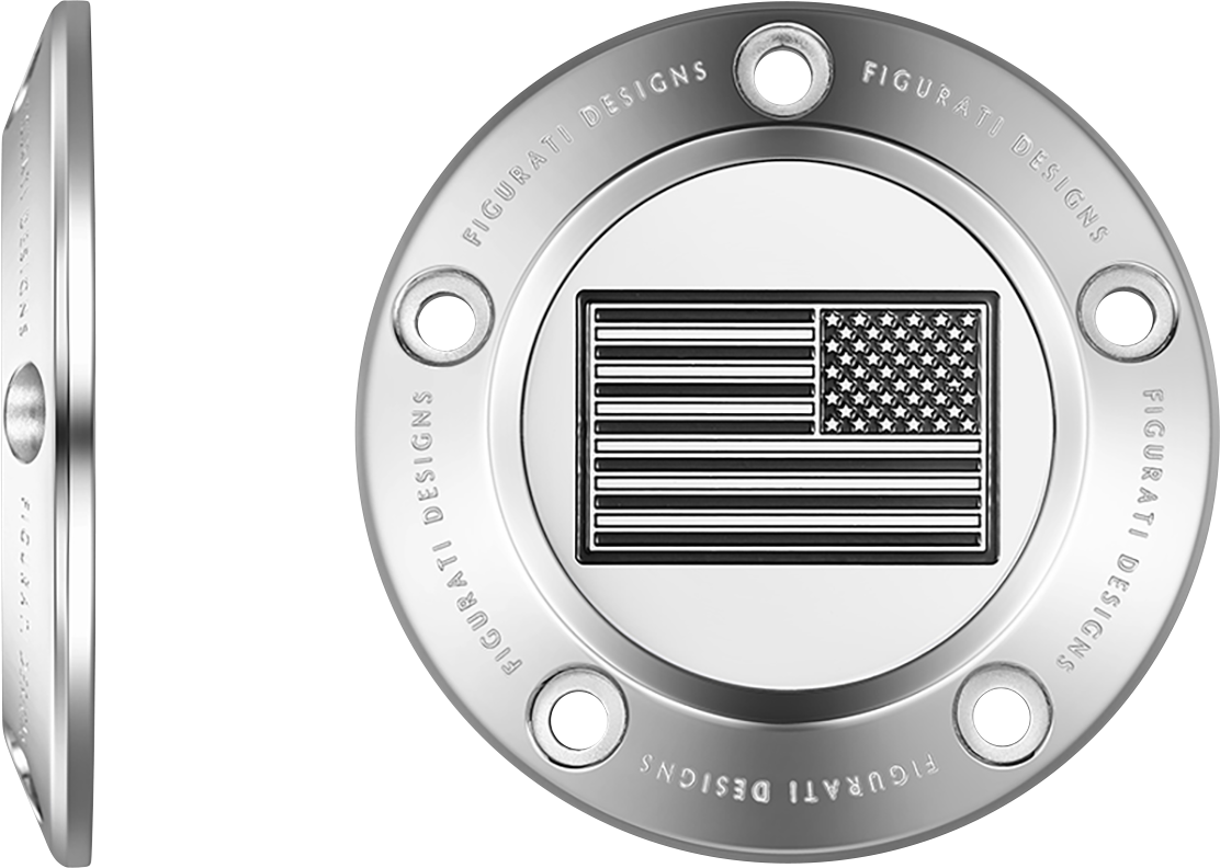FIGURATI DESIGNS Timing Cover - 5 Hole - American Flag - Contrast Cut - Stainless Steel FD26R-TC-5H-SS
