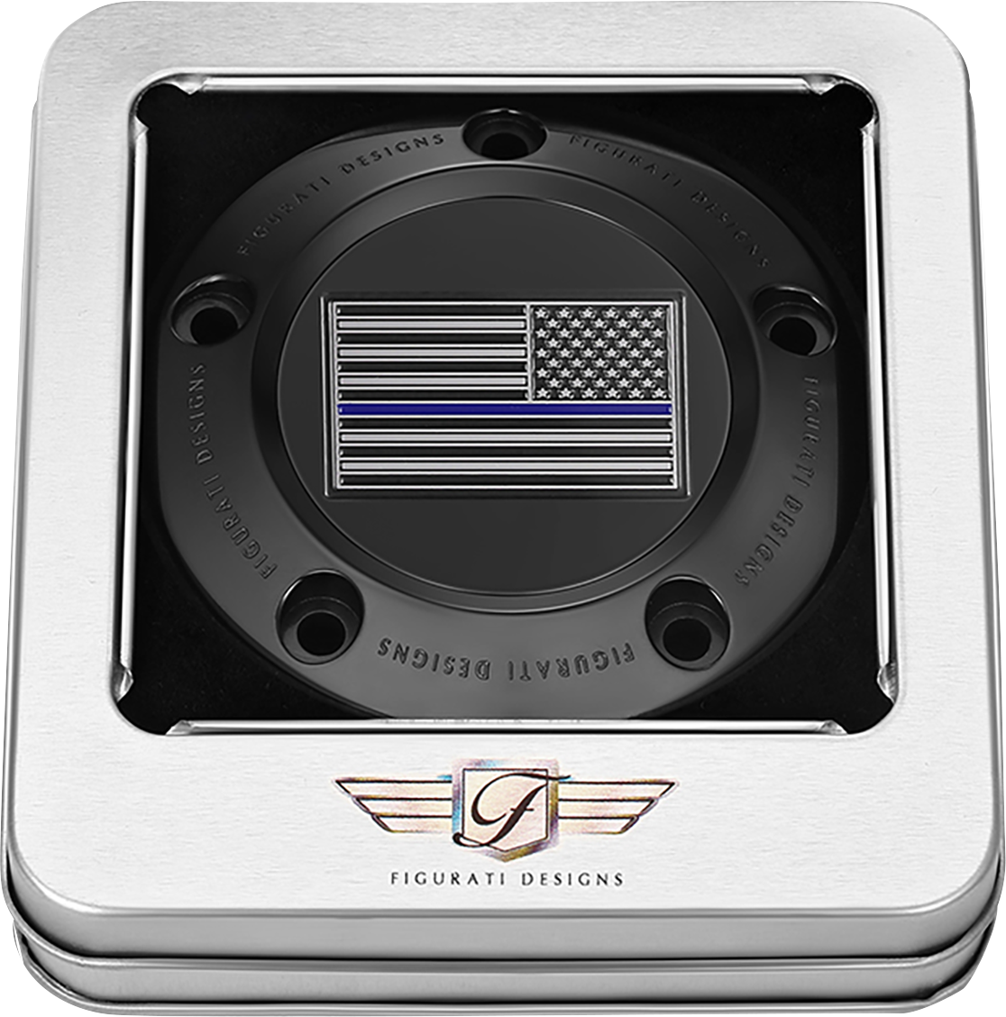 FIGURATI DESIGNS Timing Cover - 5 Hole - Blue Line American Flag - Black FD71-TC-5H-BLK
