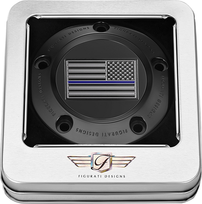 FIGURATI DESIGNS Timing Cover - 5 Hole - Blue Line American Flag - Black FD71-TC-5H-BLK