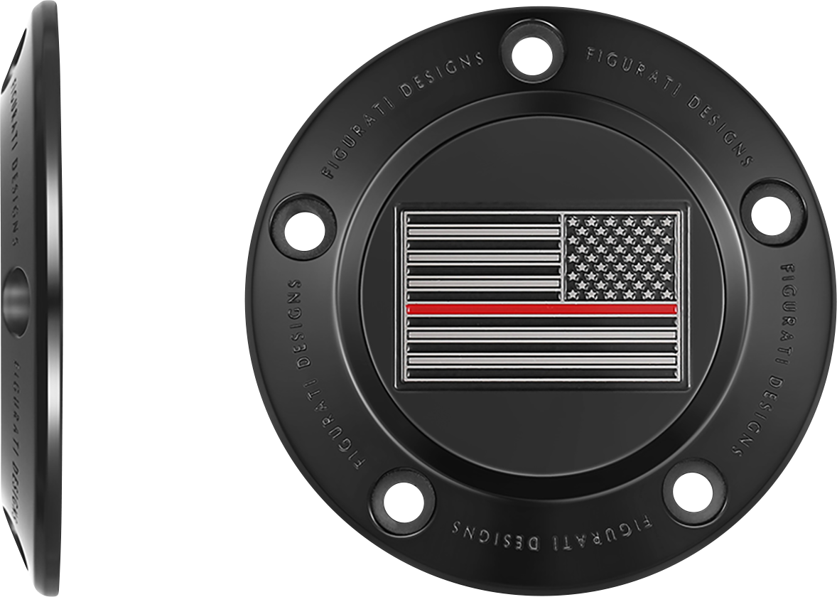 FIGURATI DESIGNS Timing Cover - 5 Hole - Red Line American Flag - Black FD75-TC-5H-BLK