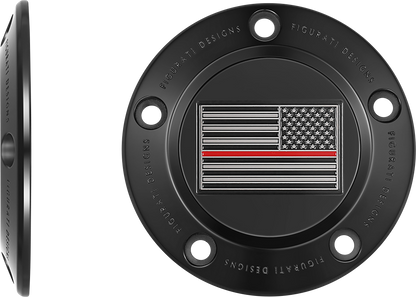 FIGURATI DESIGNS Timing Cover - 5 Hole - Red Line American Flag - Black FD75-TC-5H-BLK