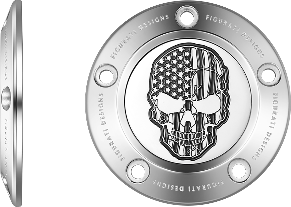 FIGURATI DESIGNS Timing Cover - 5 Hole - Skull - Contrast Cut - Stainless Steel FD27-TC-5H-SS