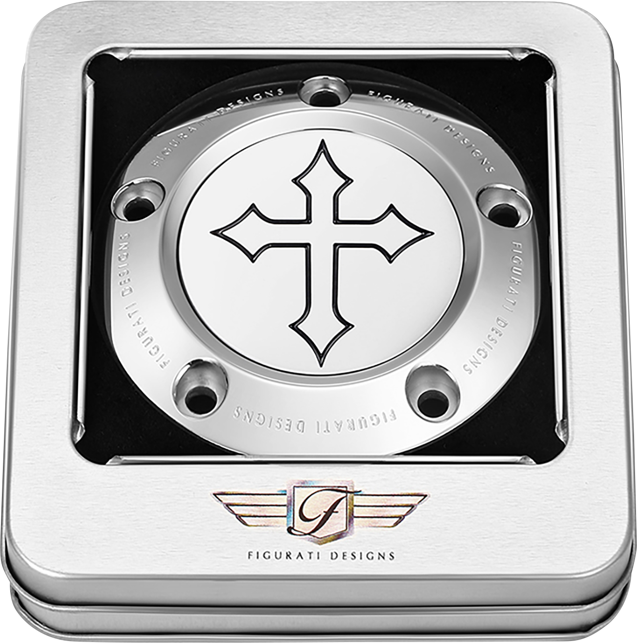 FIGURATI DESIGNS Timing Cover - 5 Hole - Cross - Stainless Steel FD41-TC-5H-SS