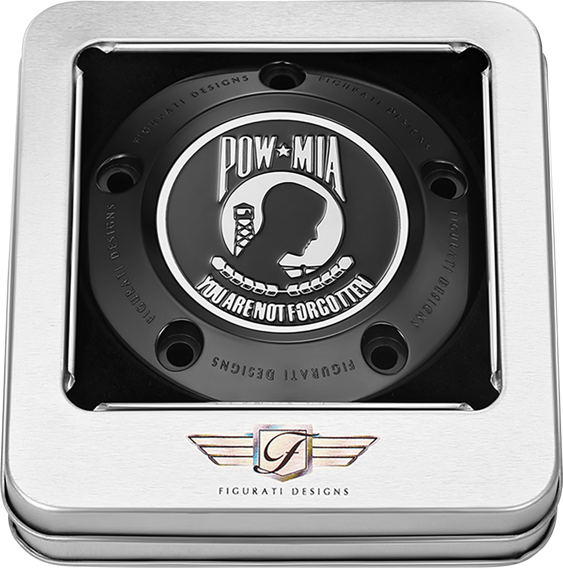 FIGURATI DESIGNS Timing Cover - 5 Hole - POW MIA - Black FD50-TC-5H-BLK