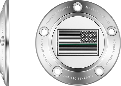 FIGURATI DESIGNS Timing Cover - 5 Hole - Green Line American Flag - Stainless Steel FD72-TC-5H-SS