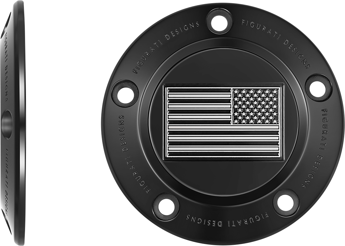 FIGURATI DESIGNS Timing Cover - 5 Hole - American Flag - Contrast Cut - Black FD26R-TC-5H-BLK