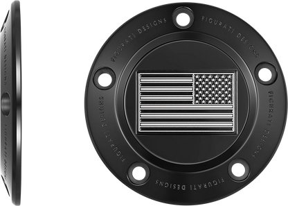 FIGURATI DESIGNS Timing Cover - 5 Hole - American Flag - Contrast Cut - Black FD26R-TC-5H-BLK