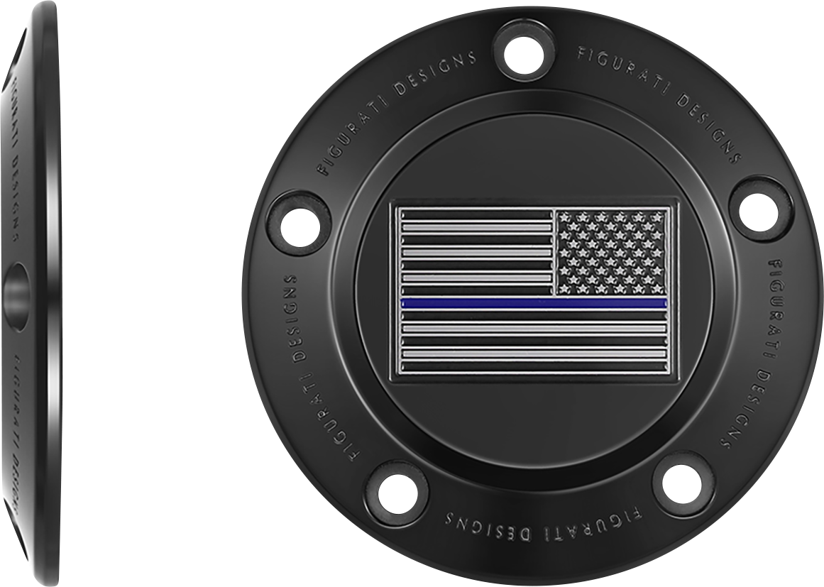 FIGURATI DESIGNS Timing Cover - 5 Hole - Blue Line American Flag - Black FD71-TC-5H-BLK