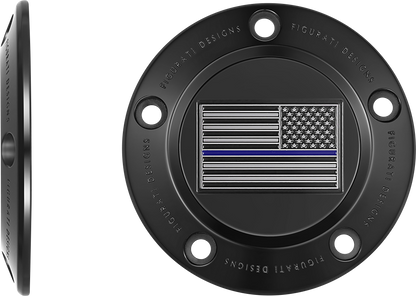FIGURATI DESIGNS Timing Cover - 5 Hole - Blue Line American Flag - Black FD71-TC-5H-BLK