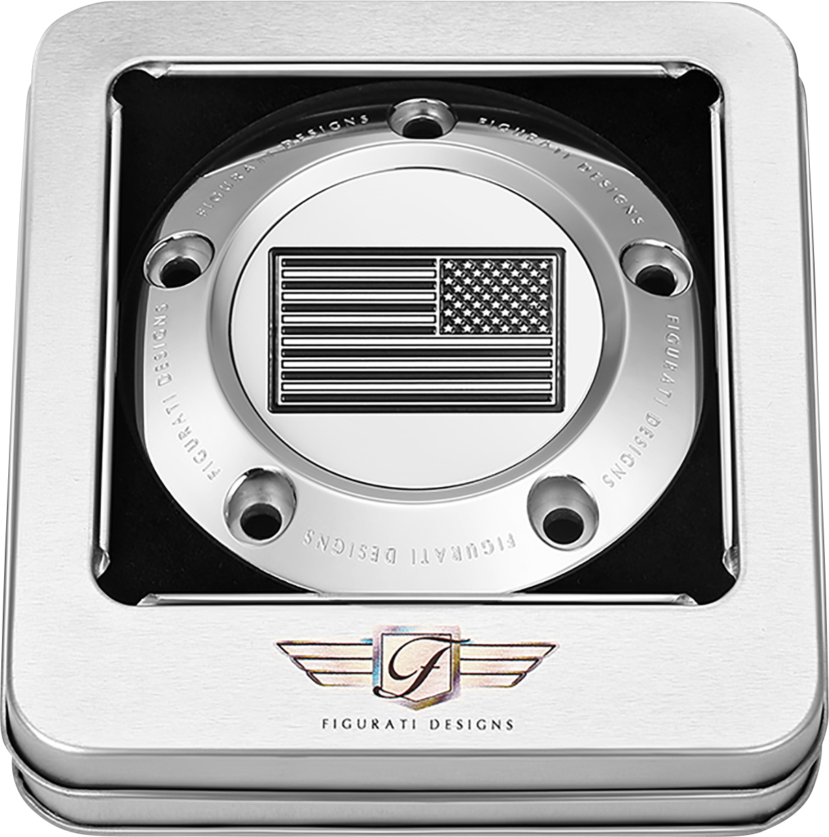 FIGURATI DESIGNS Timing Cover - 5 Hole - American Flag - Contrast Cut - Stainless Steel FD26R-TC-5H-SS