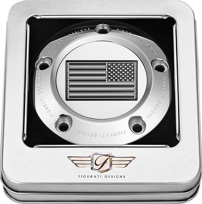 FIGURATI DESIGNS Timing Cover - 5 Hole - American Flag - Contrast Cut - Stainless Steel FD26R-TC-5H-SS