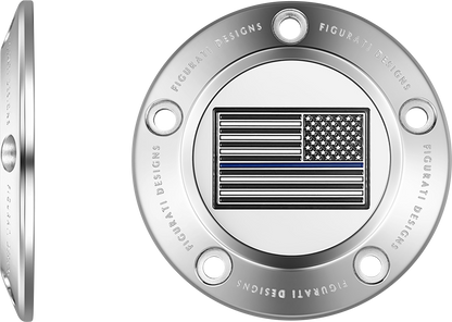FIGURATI DESIGNS Timing Cover - 5 Hole - Blue Line American Flag - Stainless Steel FD70-TC-5H-SS