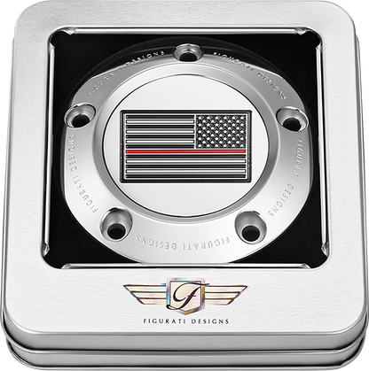 FIGURATI DESIGNS Timing Cover - 5 Hole - Red Line American Flag - Stainless Steel FD73-TC-5H-SS